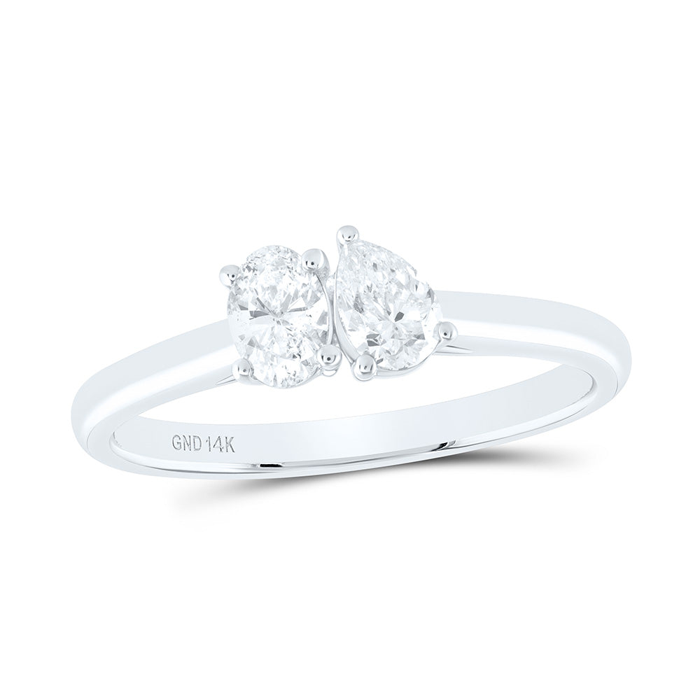 14K White Gold 1/4 Ct-Cov, 1/4 Ct-Cps, I1-IJ Fashion Oval Pear Ring, Womens Size: 5-9
