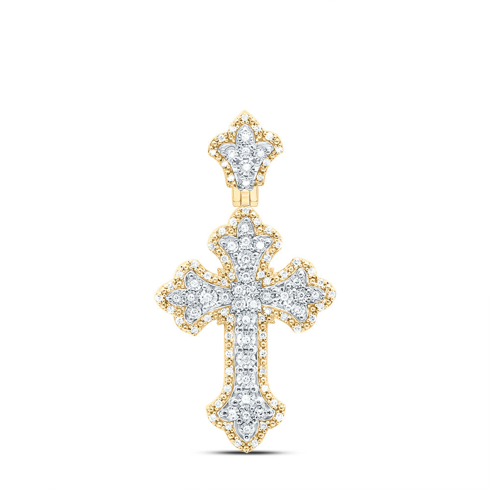 Sterling Silver Yellow-Tone or White-Tone 1/3 Ctw Natural Diamond Cross Pendant