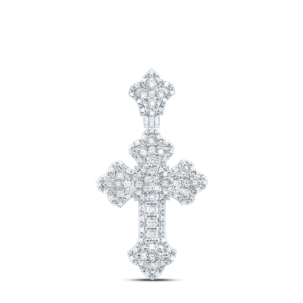 Sterling Silver Yellow-Tone or White-Tone 1/3 Ctw Natural Diamond Cross Pendant