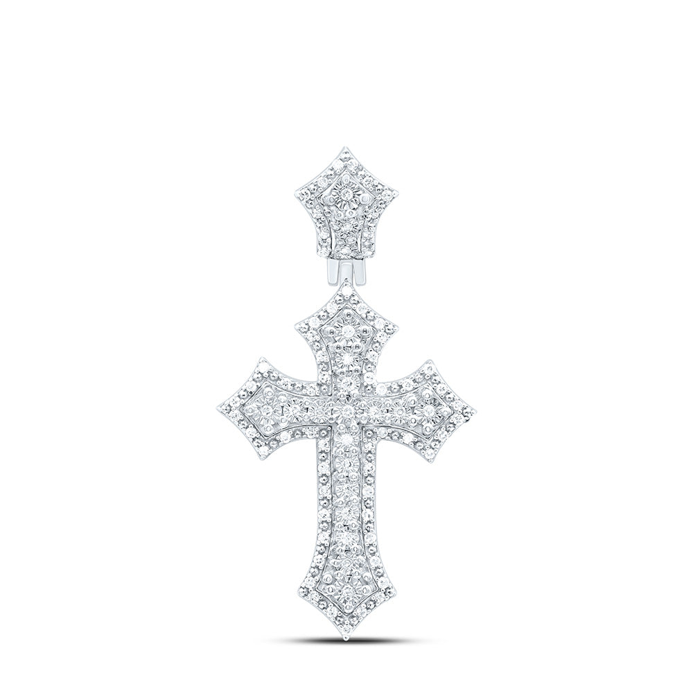 Sterling Silver Yellow-Tone or White-Tone 1/4 Ctw Natural Diamond Cross Pendant
