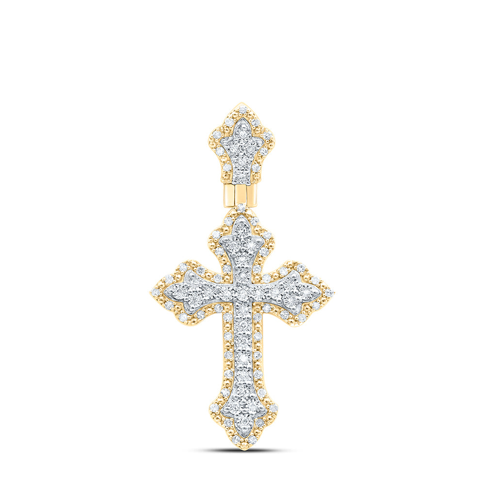 Sterling Silver Yellow-Tone or White-Tone 1/3 Ctw Natural Diamond Cross Pendant