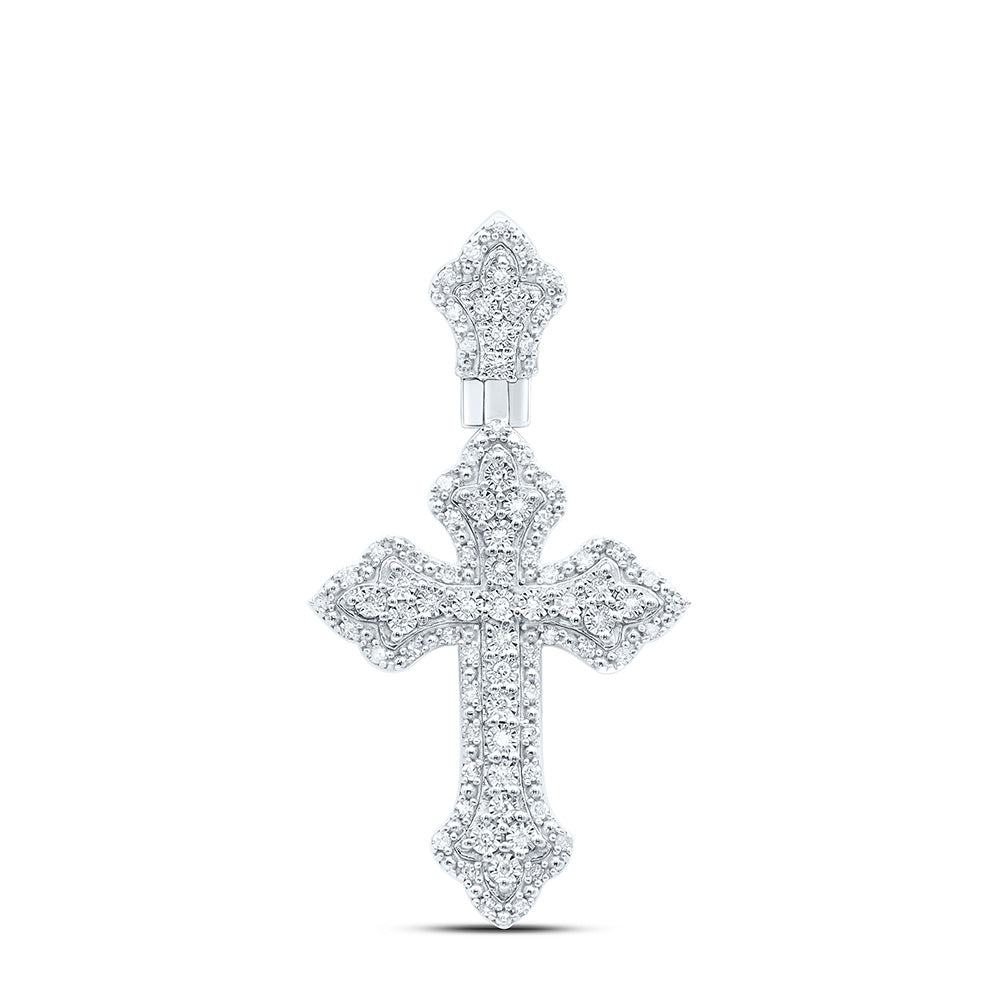 Sterling Silver Yellow-Tone or White-Tone 1/3 Ctw Natural Diamond Cross Pendant