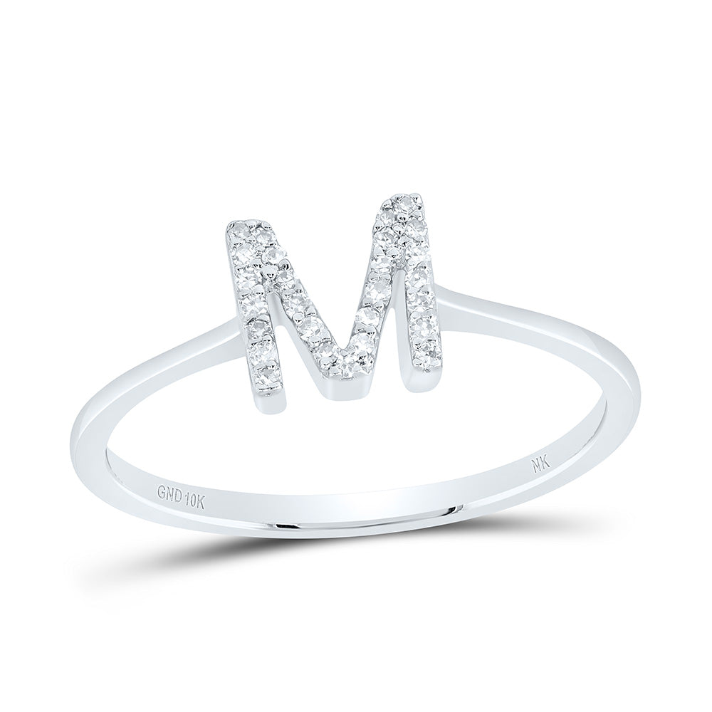 10K White Gold 1/12 Ctw Natural Diamond Gift Initial "M" Ring, Womens Size: 5-9