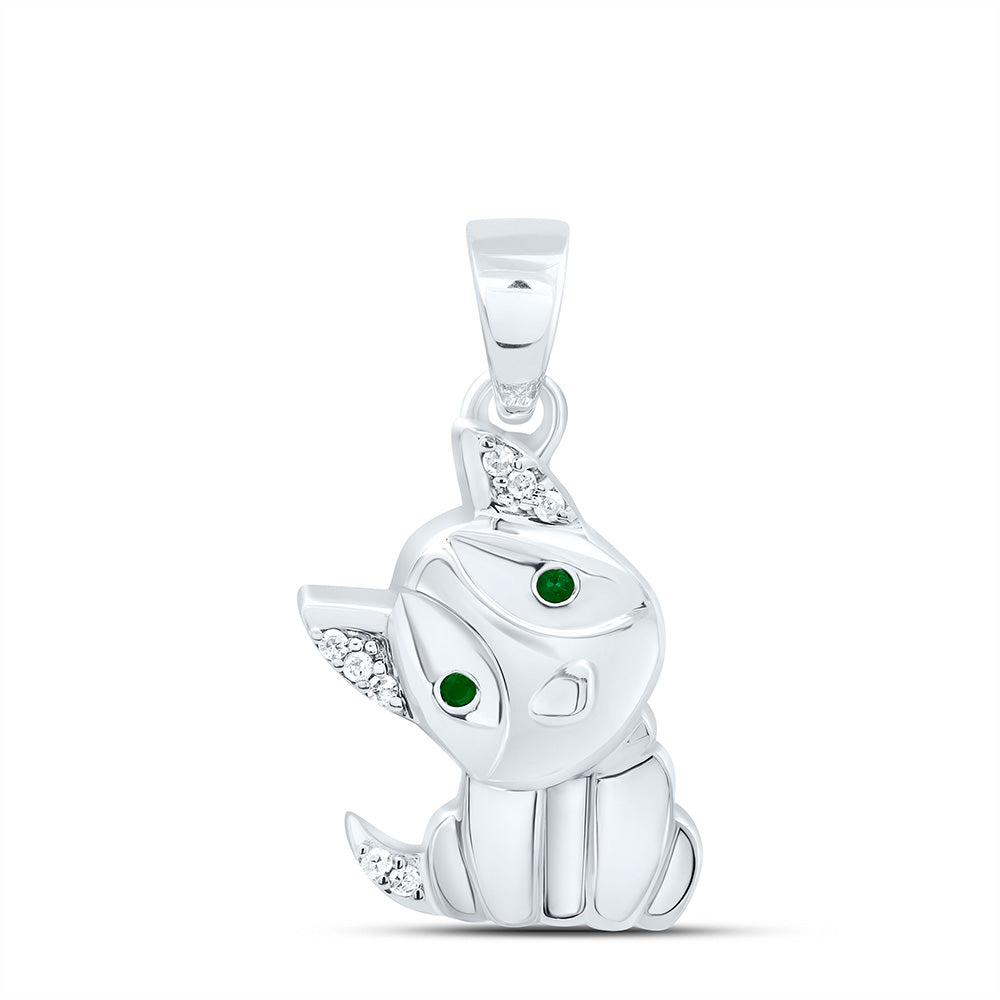 Sterling Silver Yellow-Tone or White-Tone 0.02 Ctw Diamond 1.1MM Round Emerald Natural Gem Dog Pendant
