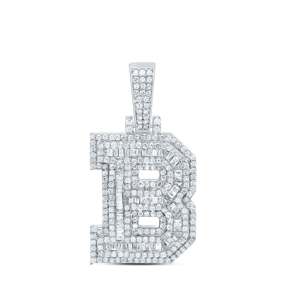 Sterling Silver White-Tone 3/4 Ctw Natural Diamond Mens Initial "B" Pendant