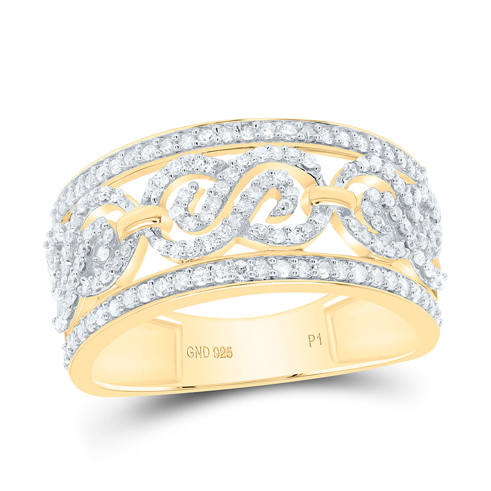 Sterling Silver Yellow-Tone 1/2 Ct Natural Diamond Ladies Ring, Womens Size: 5-9