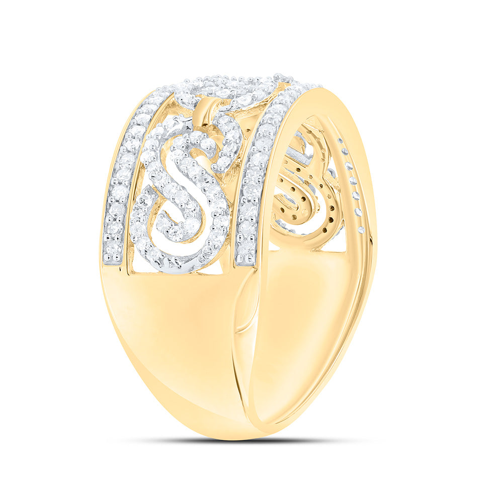 Sterling Silver Yellow-Tone 1/2 Ct Natural Diamond Ladies Ring, Womens Size: 5-9