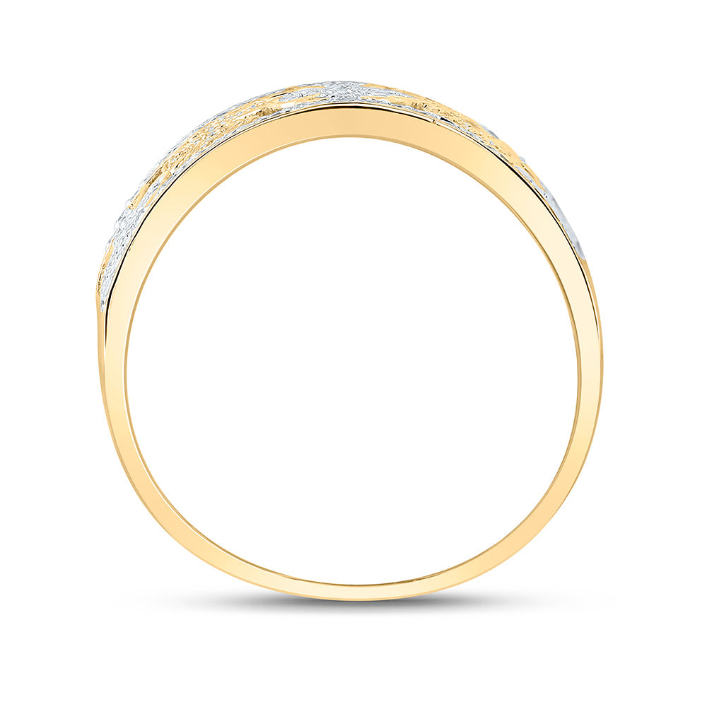 10K Yellow Gold 5/8 Ctw Natural Diamond Crome Cross Mens Ring, Mens Size: 8-12