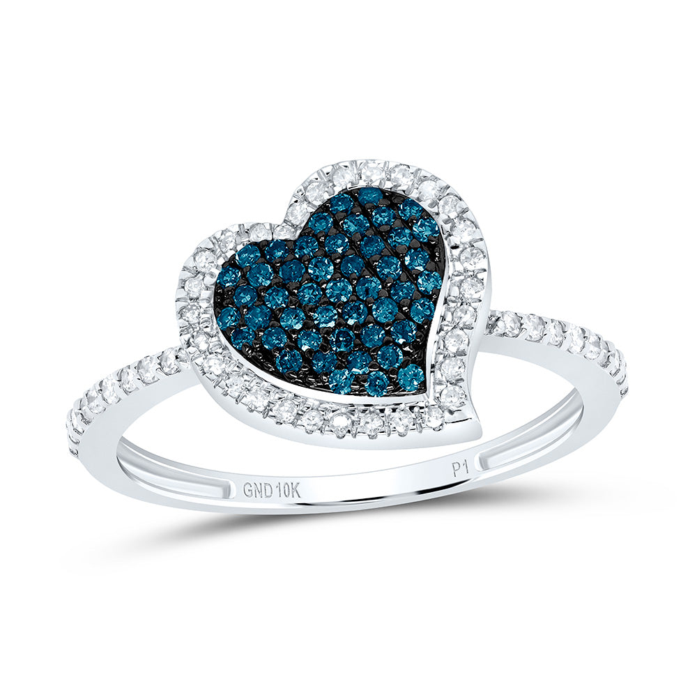 10K Yellow or White Gold 1/3 Ctw Natural Diamond Blue Diamond Heart Ring, Womens Size: 5-9