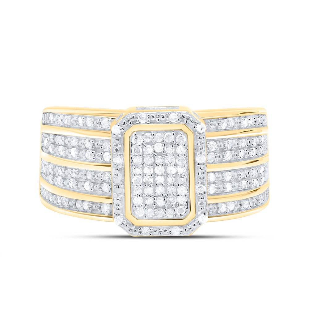 Sterling Silver Yellow-Tone or White-Tone 1/2 Ctw Natural Diamond Emerald Ring, Womens Size: 5-9
