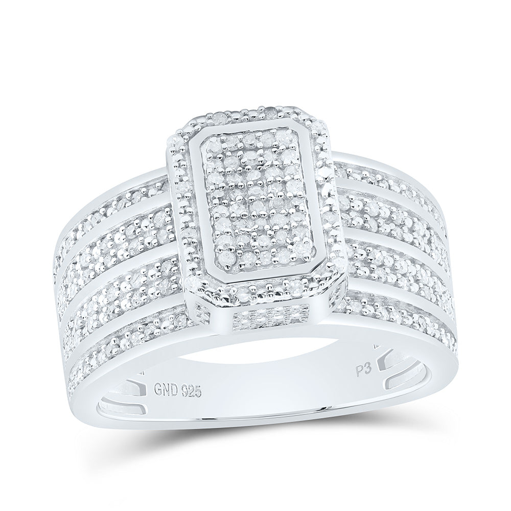 Sterling Silver Yellow-Tone or White-Tone 1/2 Ctw Natural Diamond Emerald Ring, Womens Size: 5-9