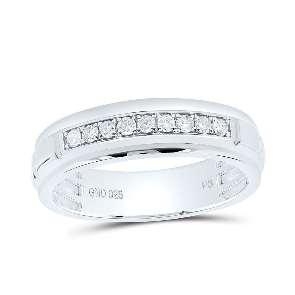 Sterling Silver White-Tone 1/4 Ctw Natural Diamond Mens Band, Mens Size: 8-12