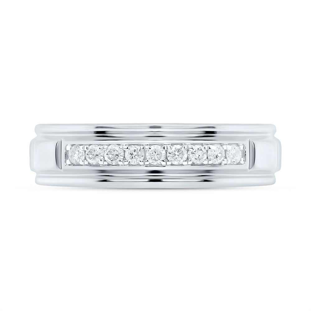 Sterling Silver White-Tone 1/4 Ctw Natural Diamond Mens Band, Mens Size: 8-12