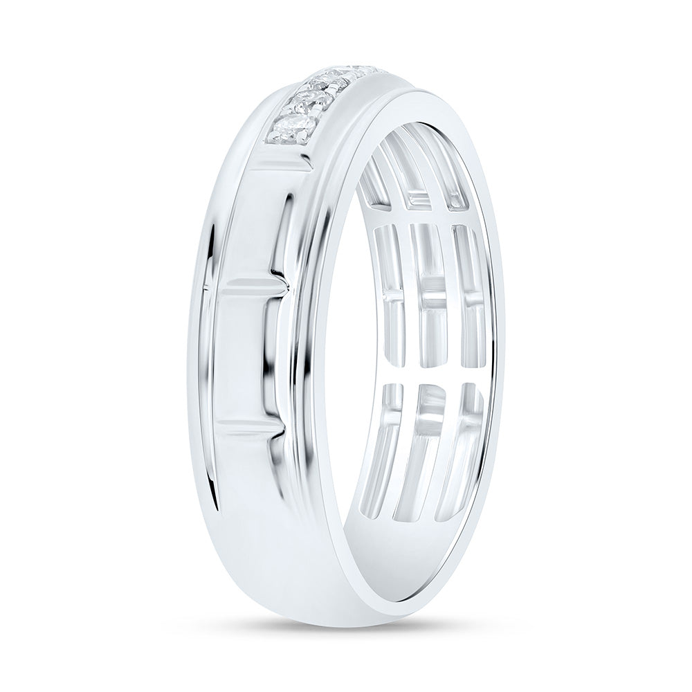 Sterling Silver White-Tone 1/4 Ctw Natural Diamond Mens Band, Mens Size: 8-12