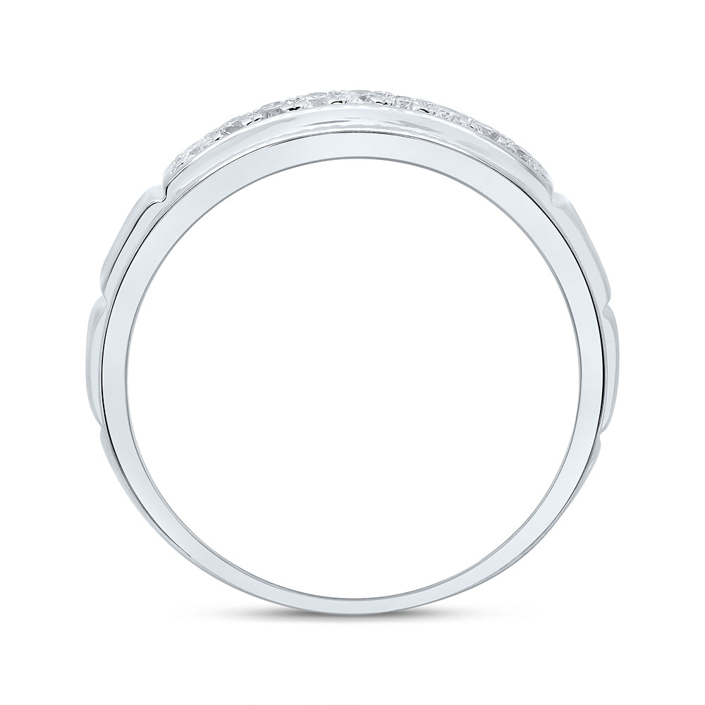 Sterling Silver White-Tone 1/4 Ctw Natural Diamond Mens Band, Mens Size: 8-12