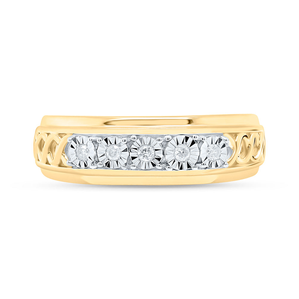 Sterling Silver Yellow-Tone 1/10 Ctw Natural Diamond Mens Band, Mens Size: 8-12
