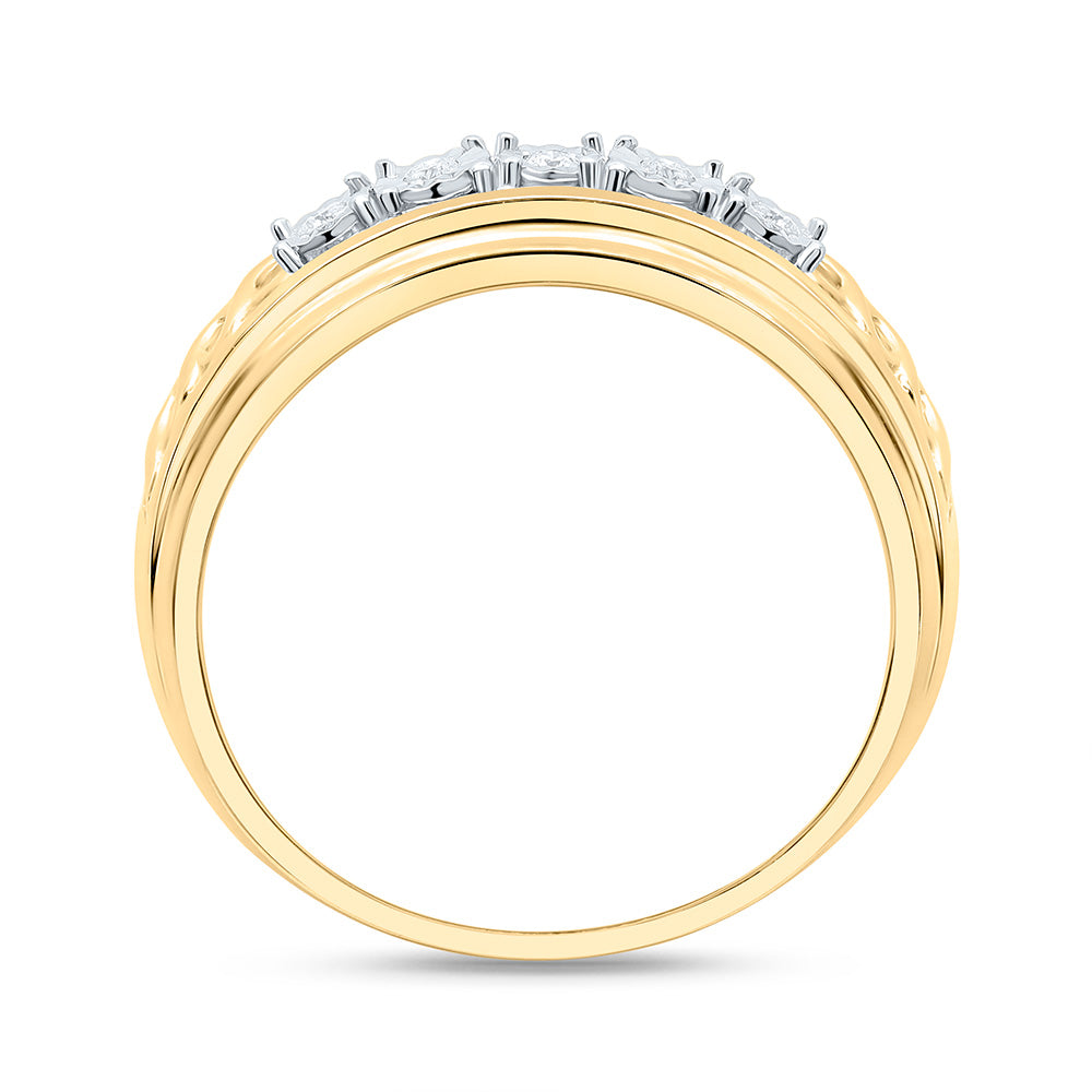 Sterling Silver Yellow-Tone 1/10 Ctw Natural Diamond Mens Band, Mens Size: 8-12