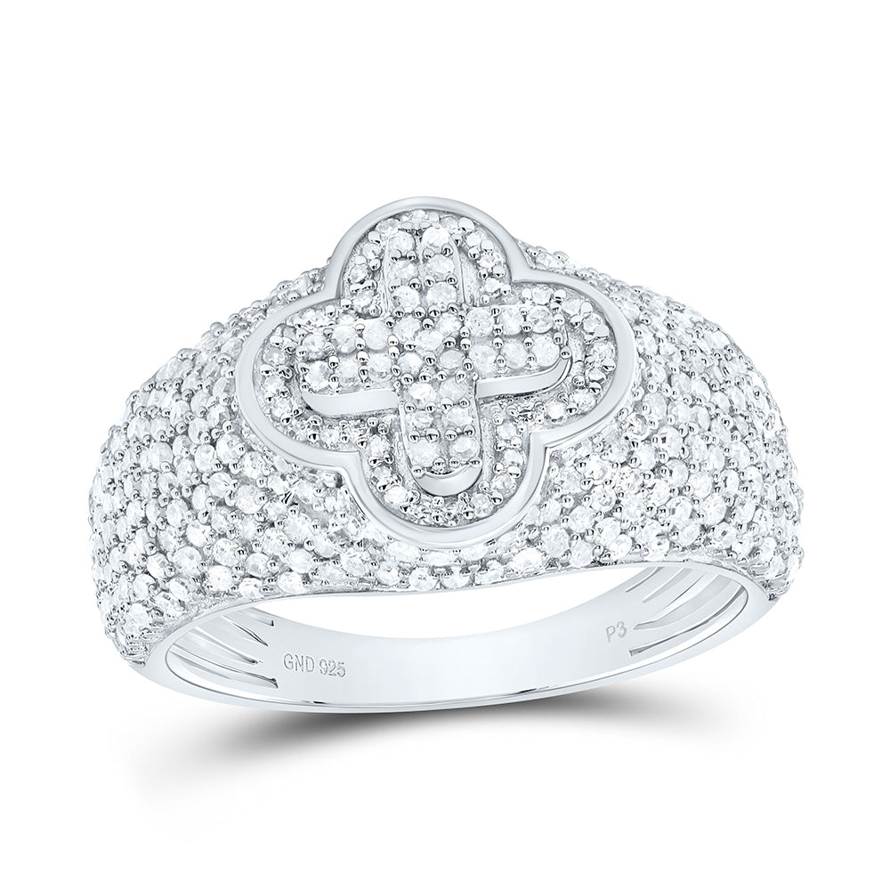 Sterling Silver White-Tone 1 Ctw Natural Diamond Clover Ladies Ring, Womens Size: 5-9