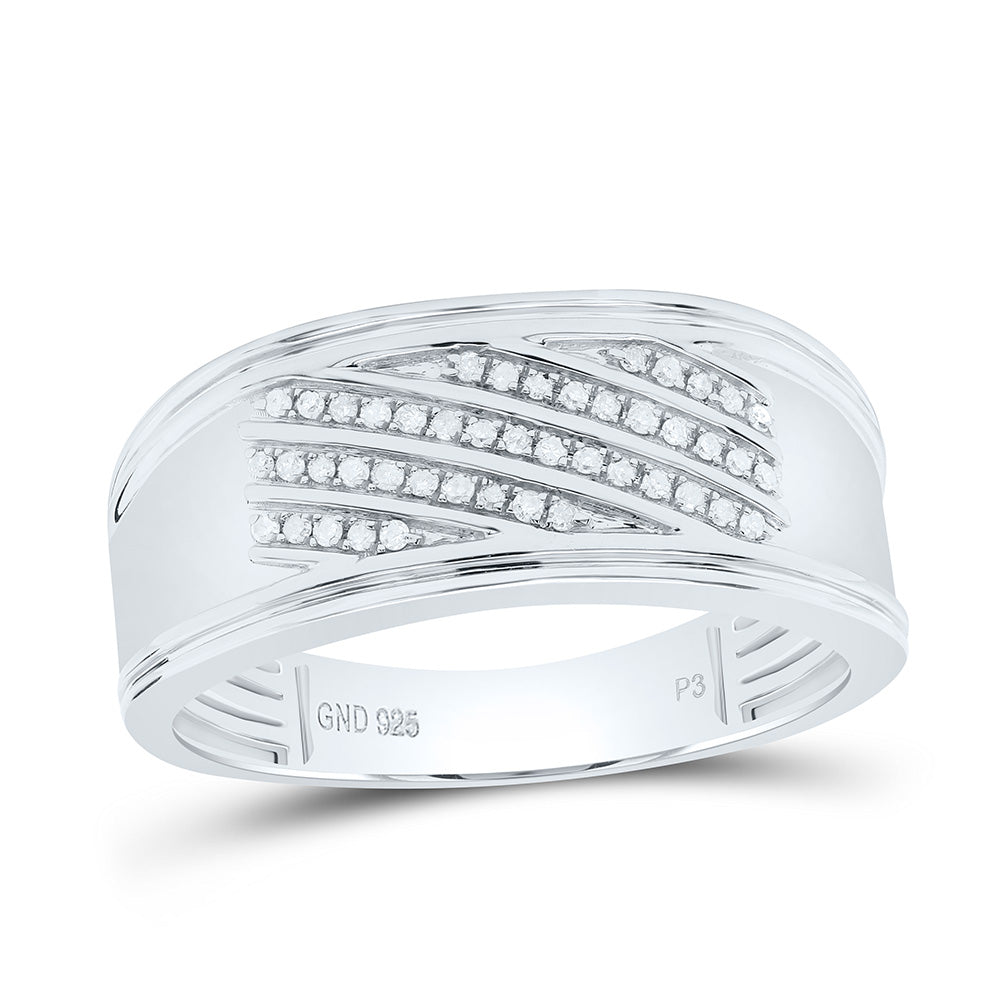 Sterling Silver White-Tone 1/8 Ctw Natural Diamond Mens Band, Mens Size: 8-12