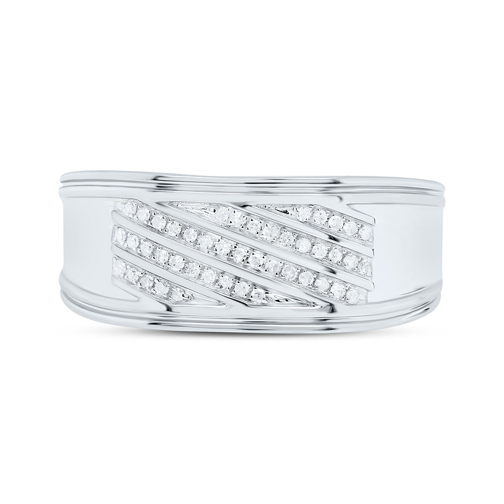Sterling Silver White-Tone 1/8 Ctw Natural Diamond Mens Band, Mens Size: 8-12