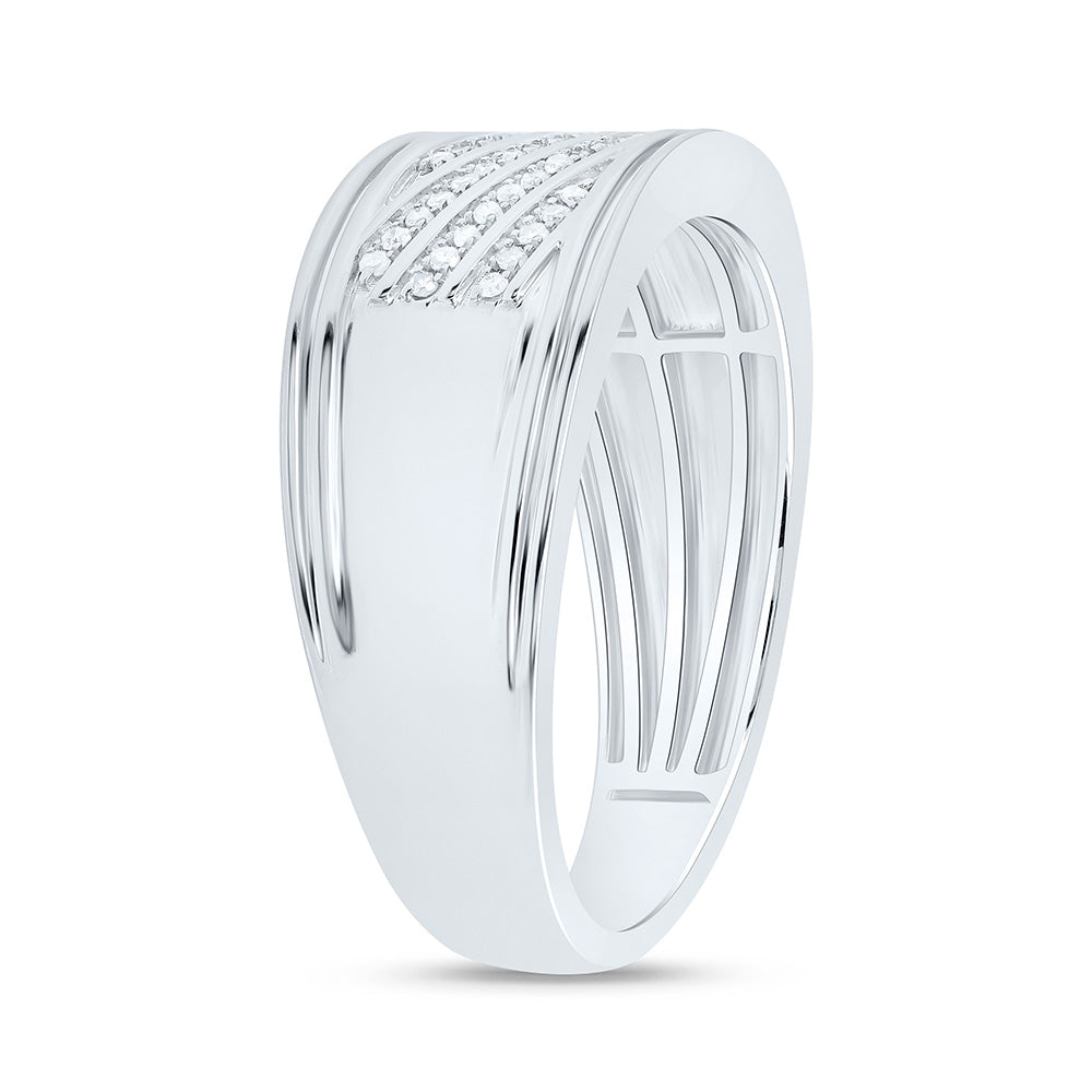 Sterling Silver White-Tone 1/8 Ctw Natural Diamond Mens Band, Mens Size: 8-12