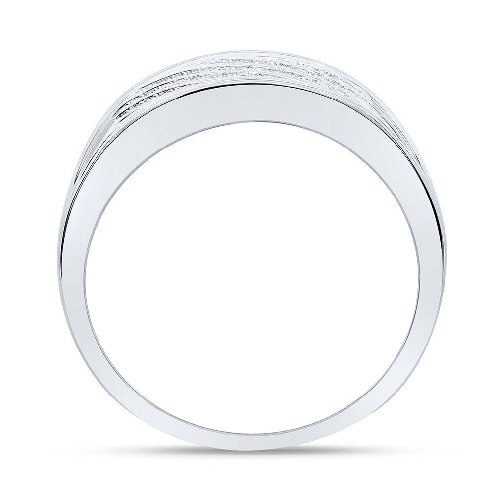 Sterling Silver White-Tone 1/8 Ctw Natural Diamond Mens Band, Mens Size: 8-12