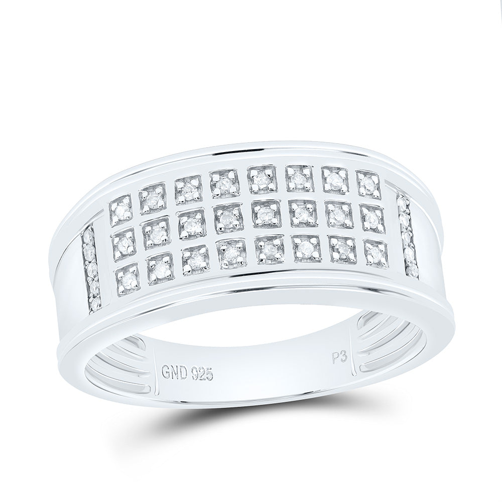 Sterling Silver White-Tone 1/8 Ctw Natural Diamond Mens Band, Mens Size: 8-12