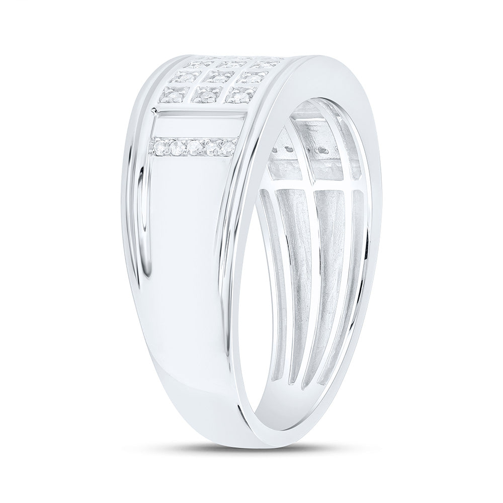 Sterling Silver White-Tone 1/8 Ctw Natural Diamond Mens Band, Mens Size: 8-12