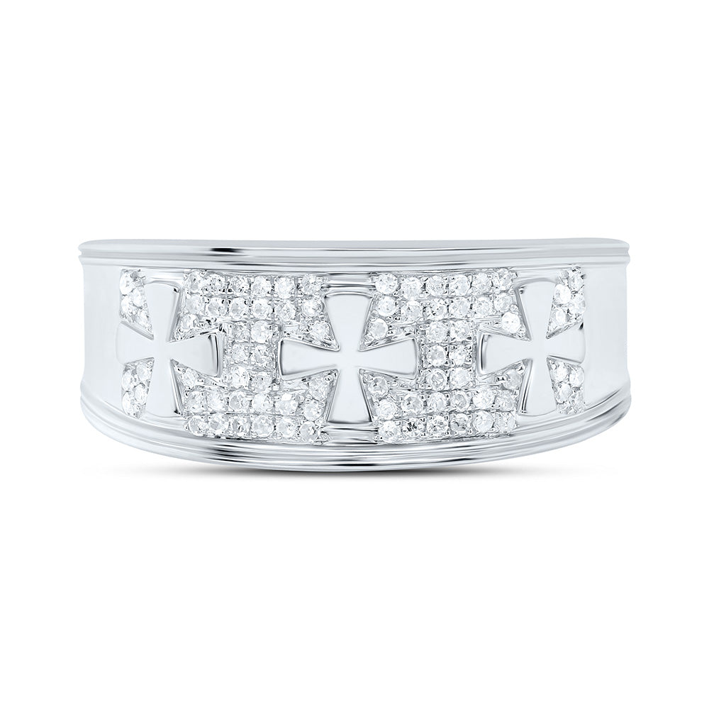 Sterling Silver White-Tone 1/4 Ctw Natural Diamond Cross Mens Band, Mens Size: 8-12