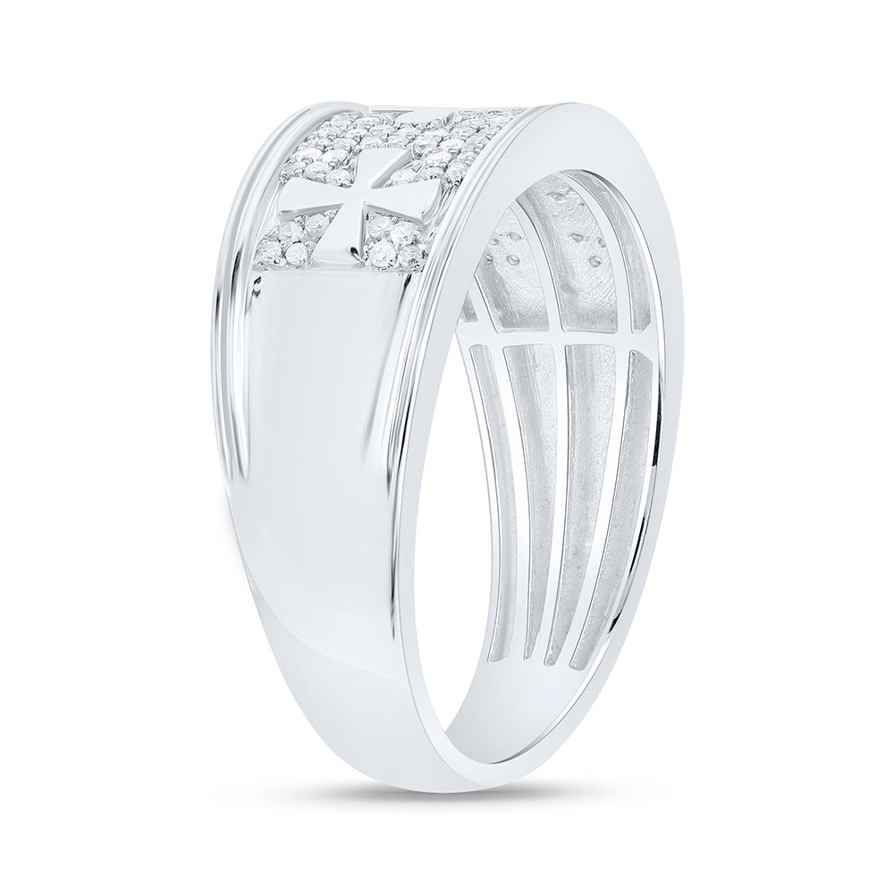 Sterling Silver White-Tone 1/4 Ctw Natural Diamond Cross Mens Band, Mens Size: 8-12