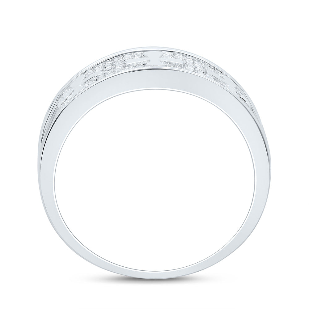Sterling Silver White-Tone 1/4 Ctw Natural Diamond Cross Mens Band, Mens Size: 8-12