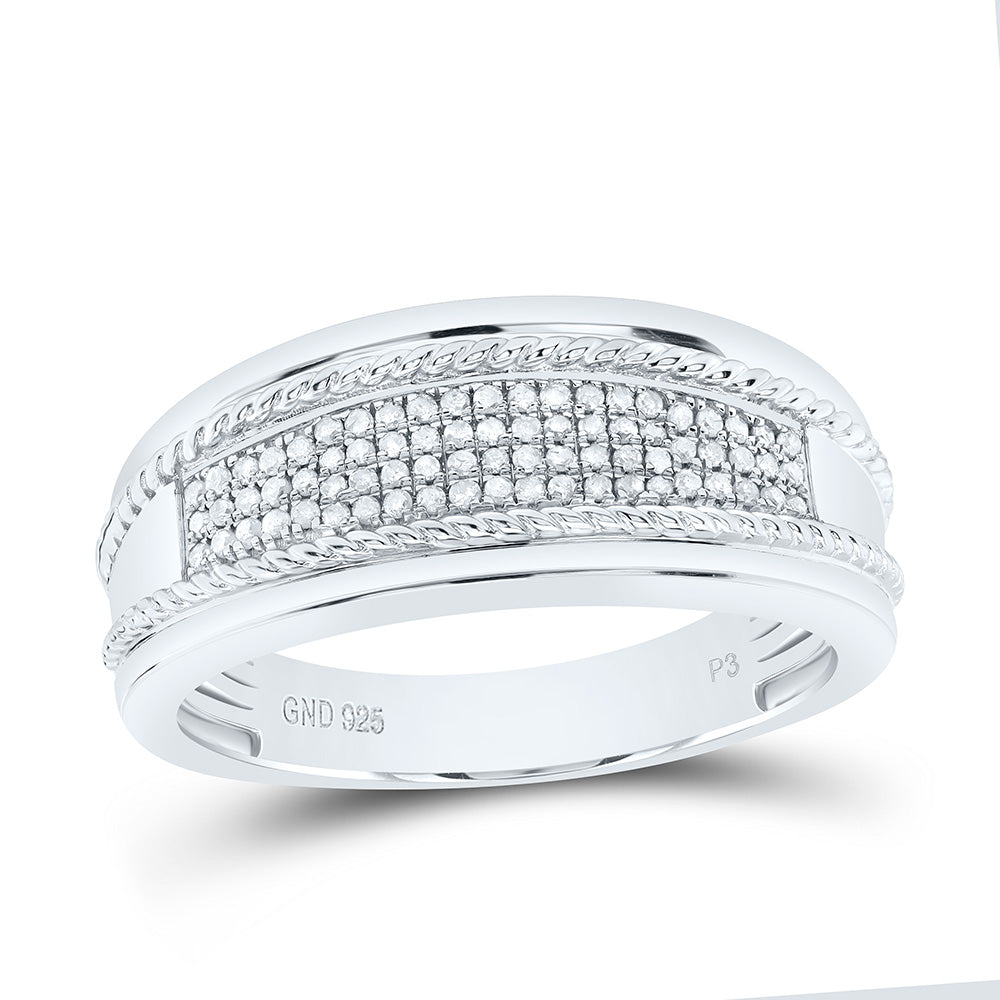 Sterling Silver White-Tone 1/4 Ctw Natural Diamond Mens Band, Mens Size: 8-12