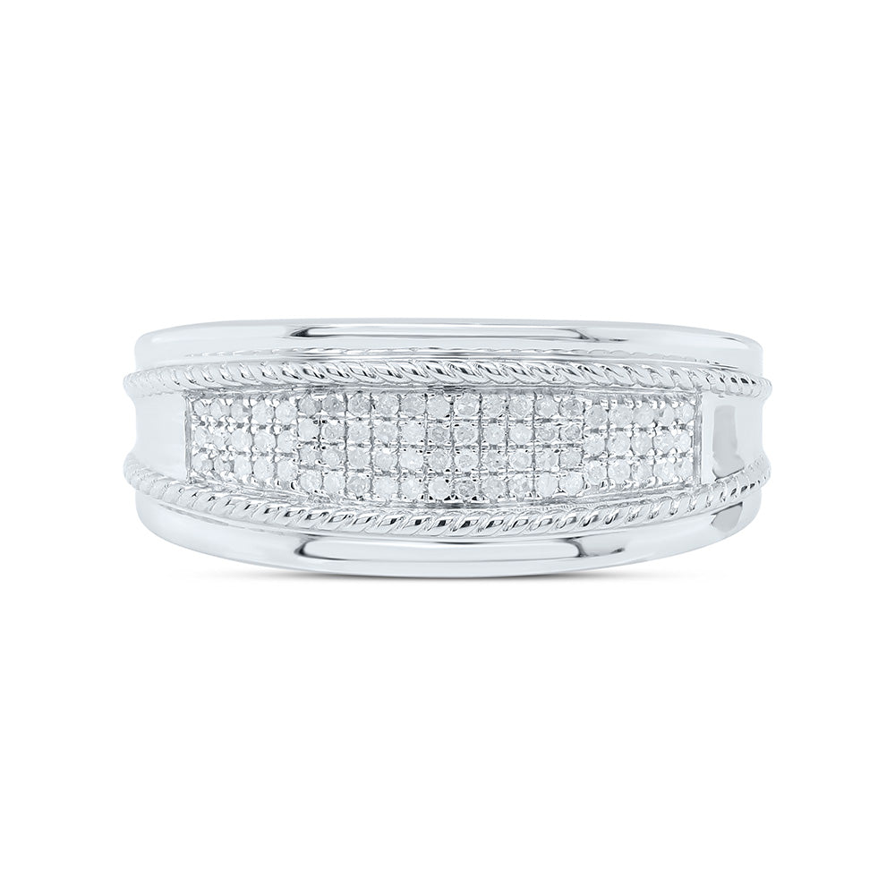 Sterling Silver White-Tone 1/4 Ctw Natural Diamond Mens Band, Mens Size: 8-12