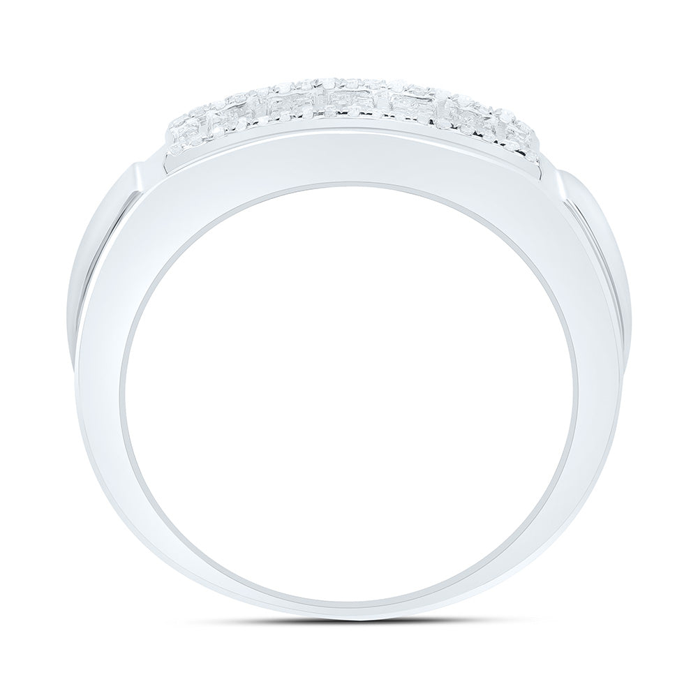 Sterling Silver White-Tone 1/3 Ctw Natural Diamond Mens Band, Mens Size: 8-12
