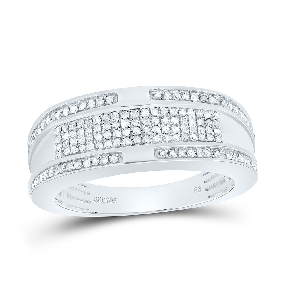 Sterling Silver White-Tone 1/2 Ctw Natural Diamond Mens Band, Mens Size: 8-12