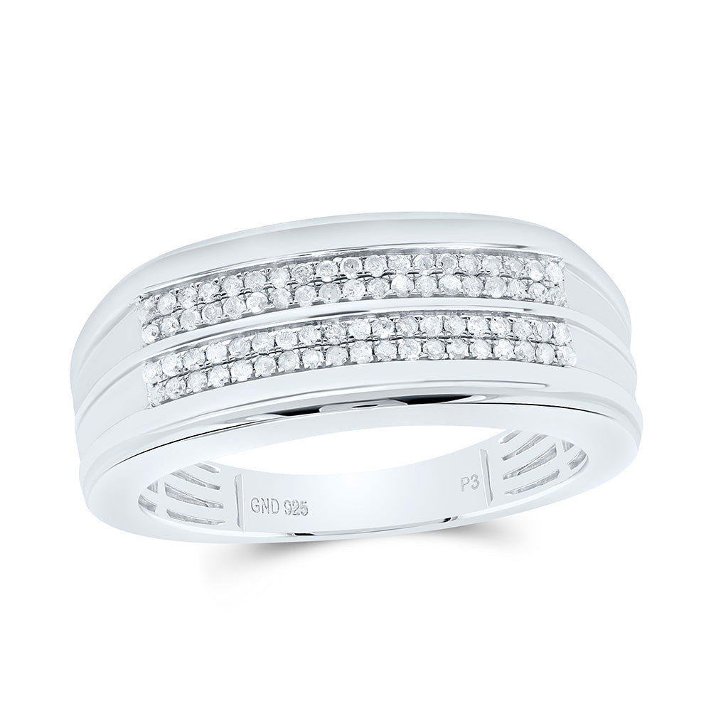 Sterling Silver White-Tone 1/3 Ctw Natural Diamond Mens Band, Mens Size: 8-12