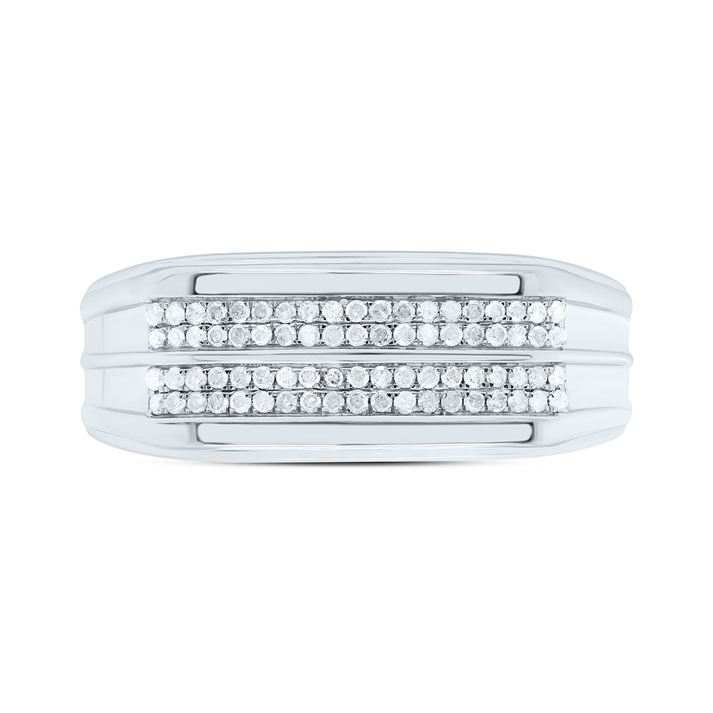 Sterling Silver White-Tone 1/3 Ctw Natural Diamond Mens Band, Mens Size: 8-12