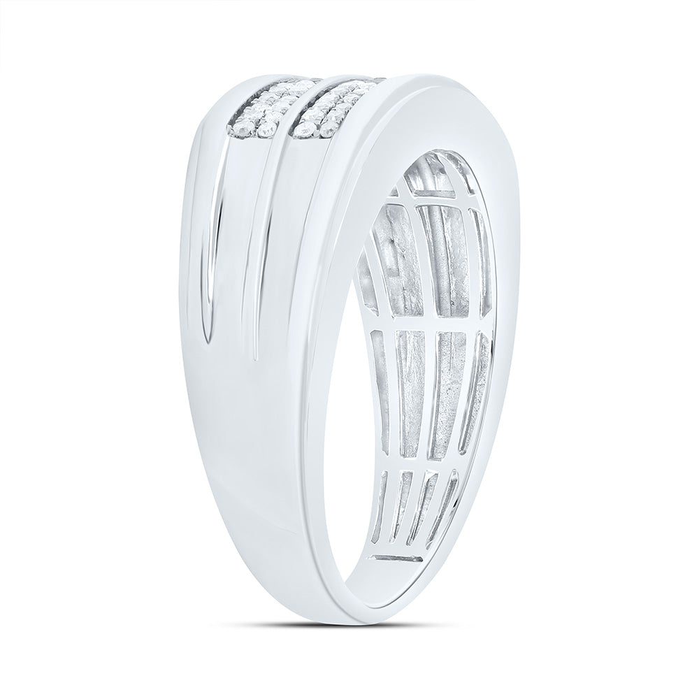 Sterling Silver White-Tone 1/3 Ctw Natural Diamond Mens Band, Mens Size: 8-12