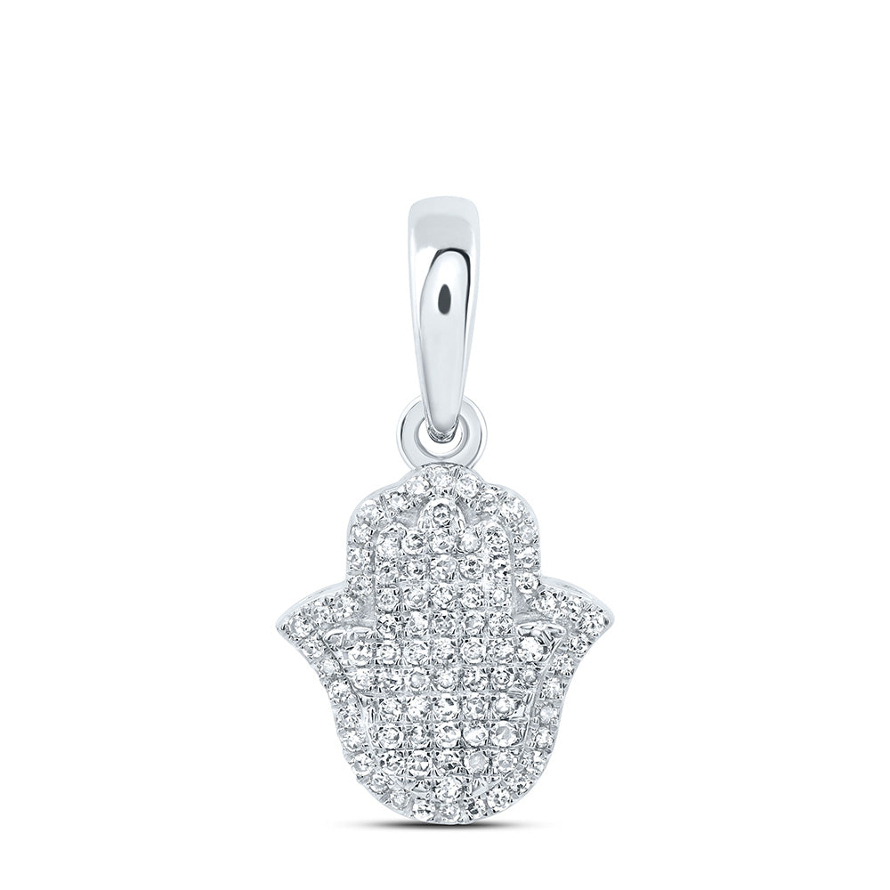 10K White Gold 1/3 Ctw Natural Diamond Fashion Hamsa Pendant
