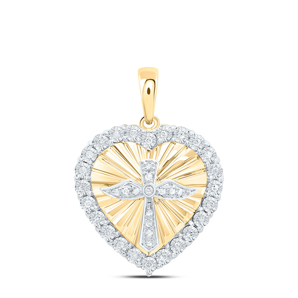 Sterling Silver Yellow-Tone or White-Tone 1/6 Ctw Natural Diamond Heart Cross Pendant