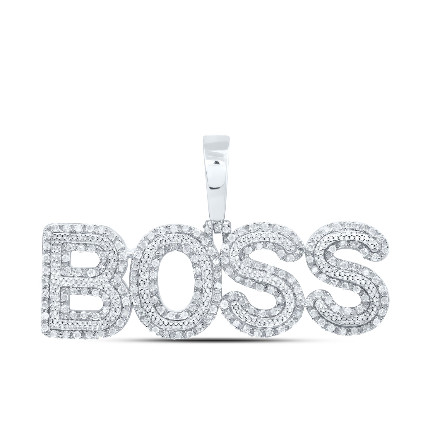 Sterling Silver White-Tone 3/4 Ctw Natural Diamond "Boss" Mens Charm