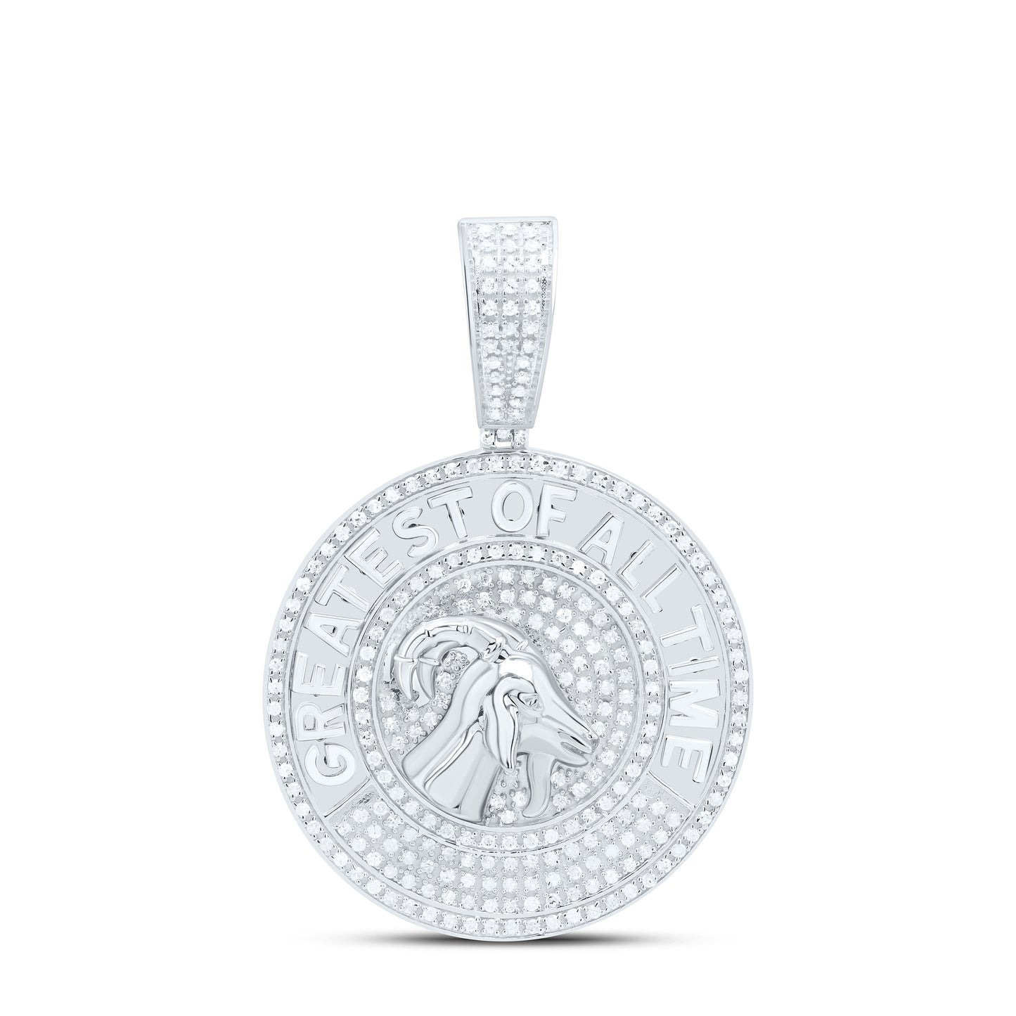Sterling Silver White-Tone 1 Ctw Natural Diamond Goat Mens Charm