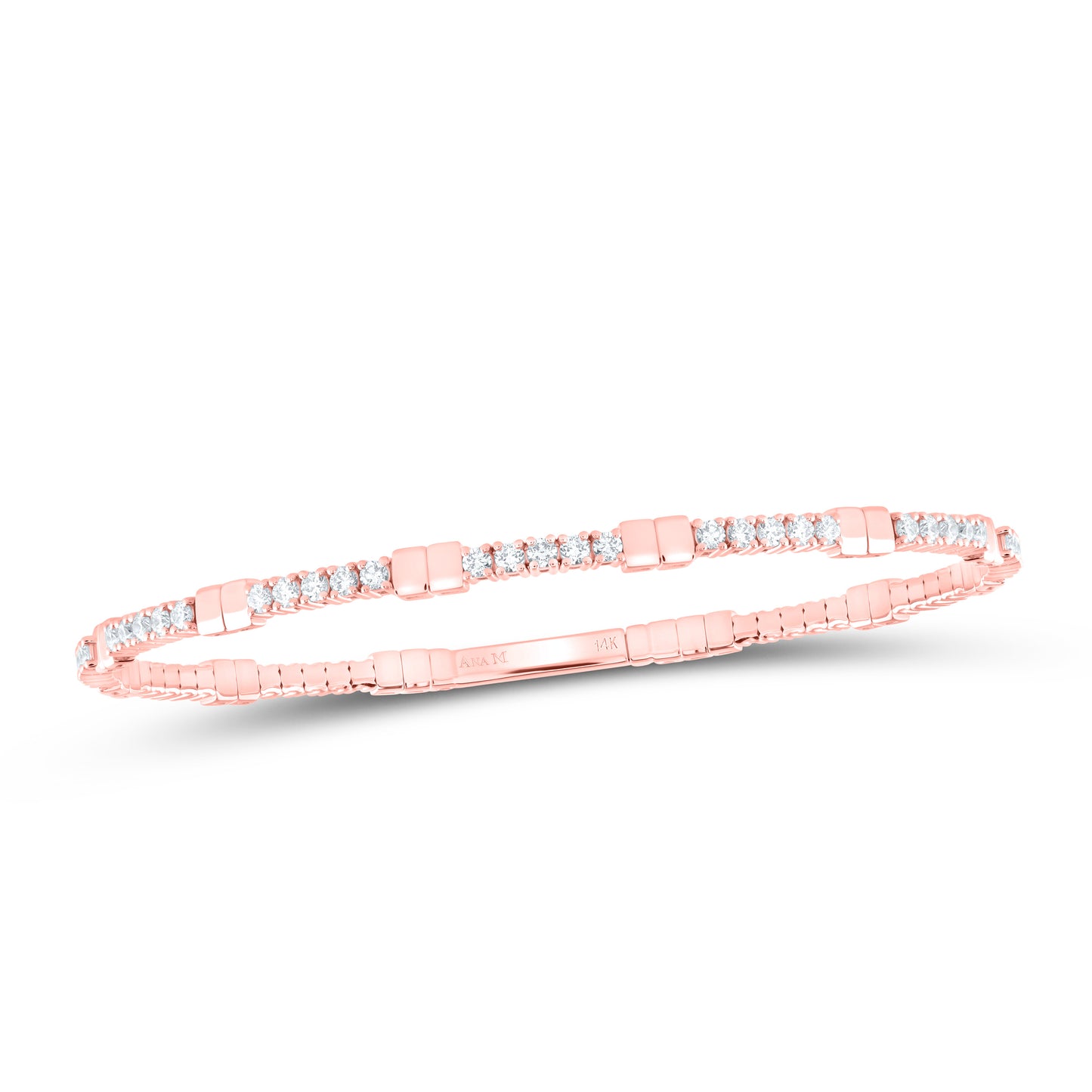 14K Rose Gold 1 3/8 Ctw Natural Diamond Fashion Flexible Bangle (60X50MM)