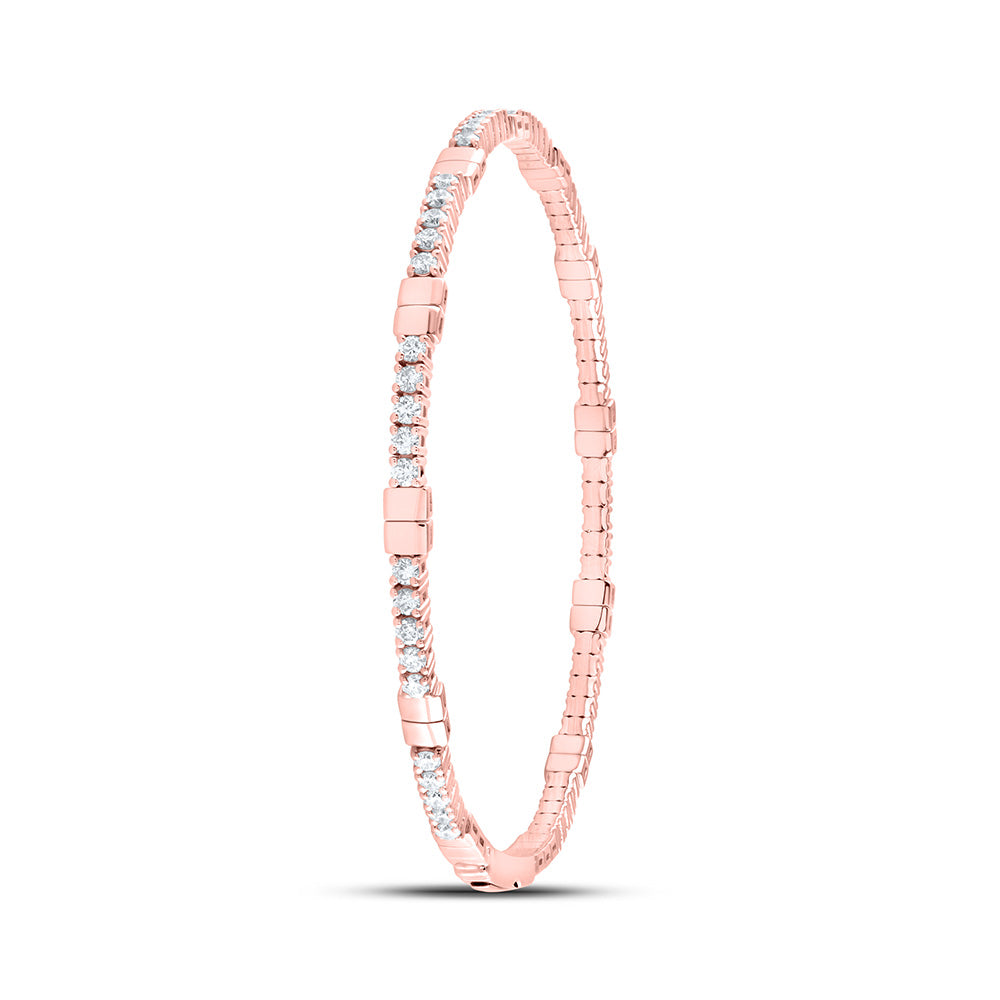 14K Rose Gold 1 3/8 Ctw Natural Diamond Fashion Flexible Bangle (60X50MM)