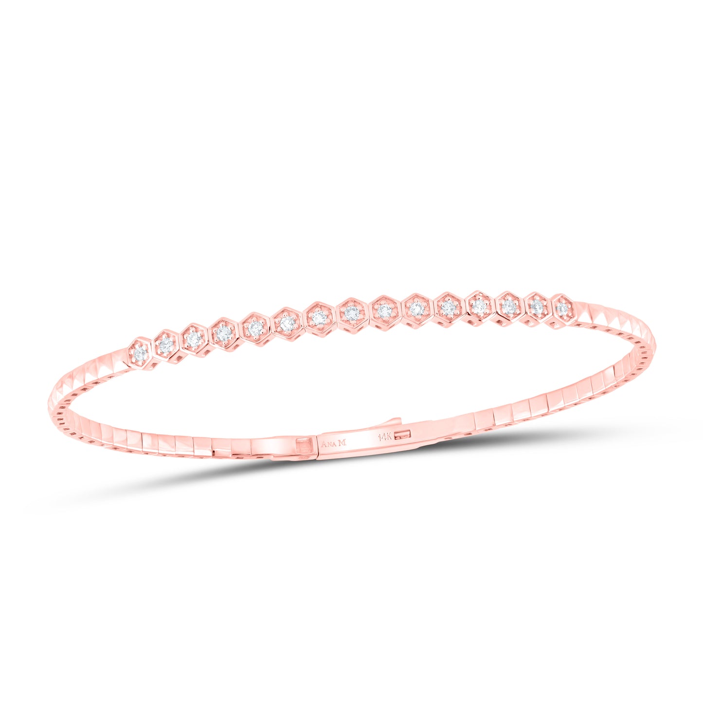 14K Rose Gold 1/5 Ctw Natural Diamond Fashion Flexible Bangle (60X50MM)