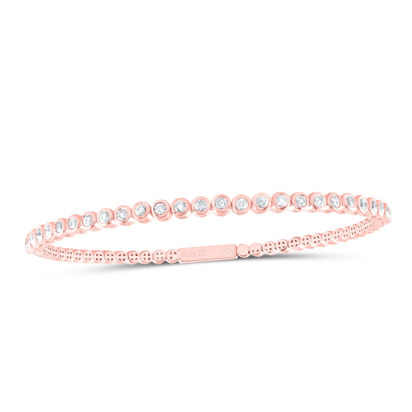 14K Rose Gold 7/8 Ctw Natural Diamond Fashion Flexible Bangle (60X50MM)