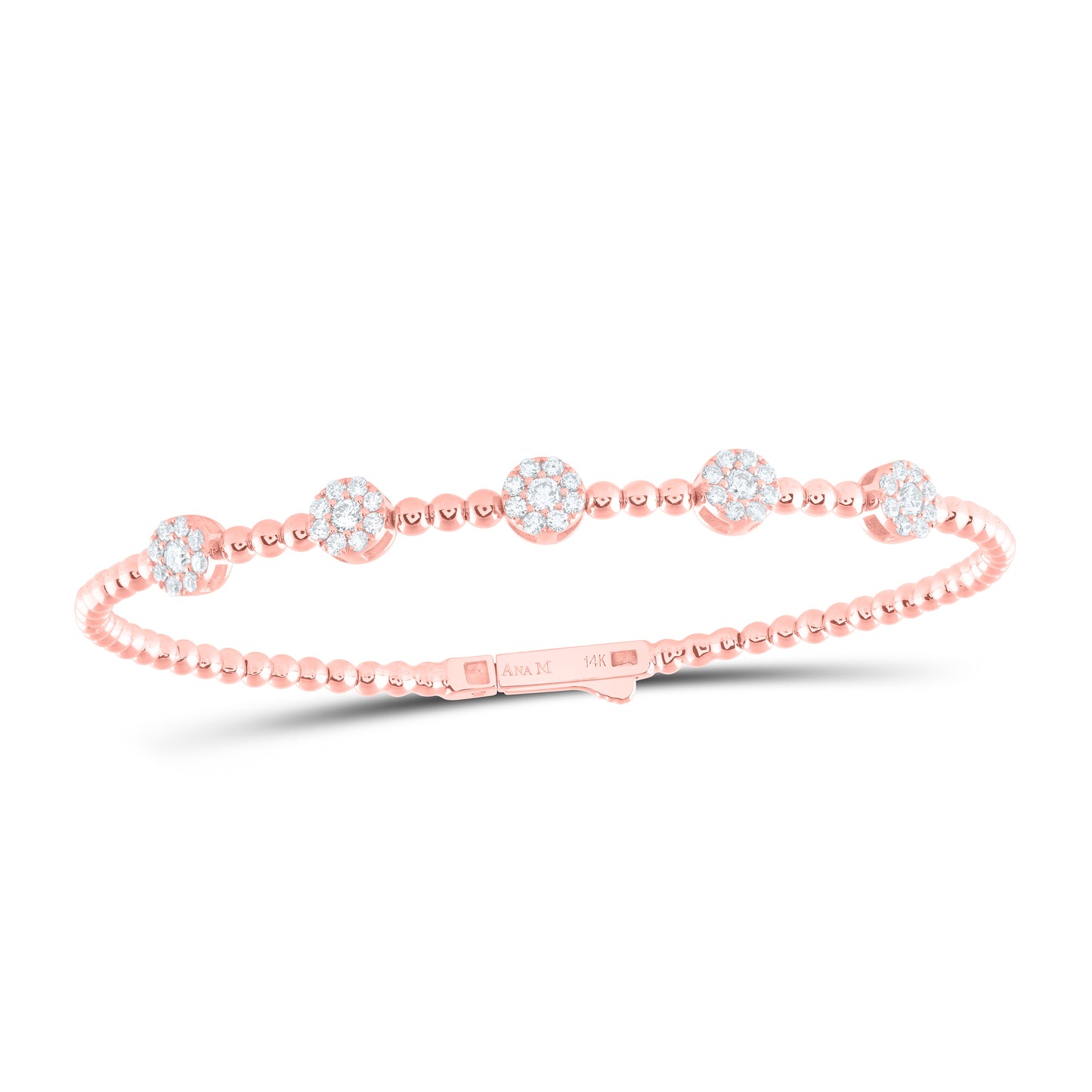 14K Rose Gold 3/4 Ctw Natural Diamond Fashion Flower Flexible Bangle (60X50MM)