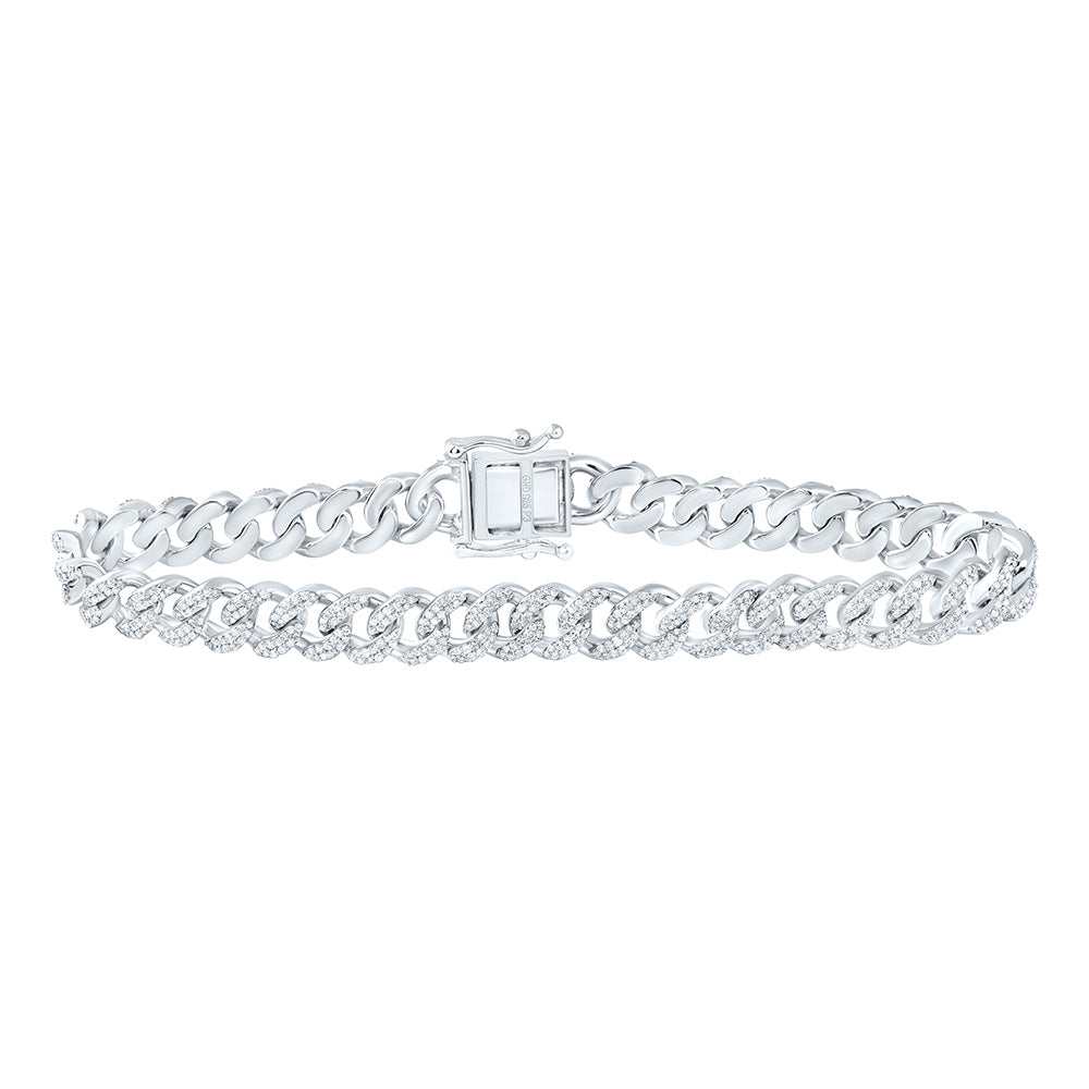 Sterling Silver White-Tone 2 3/4 Ctw Natural Diamond 8MM Cuban Men's Bracelet (8 Inch)