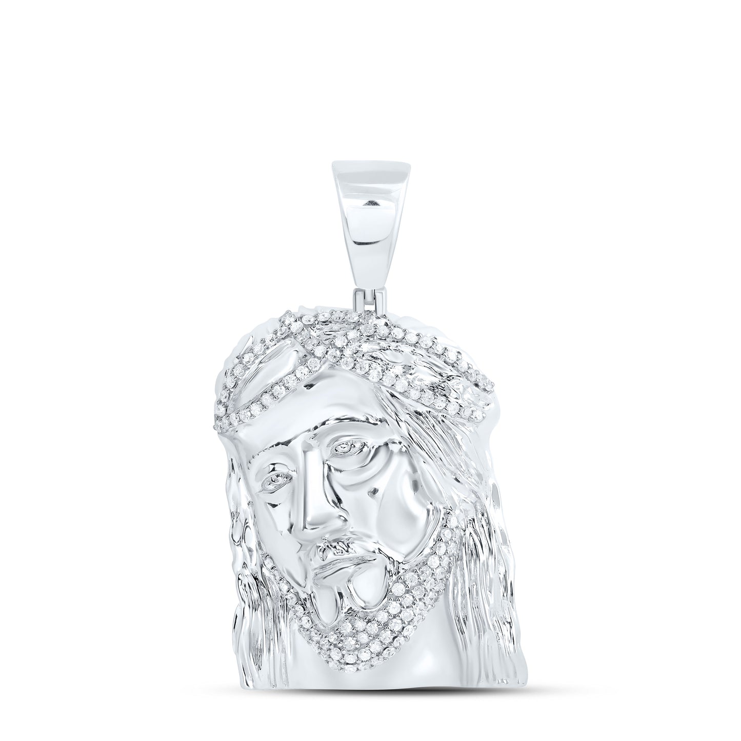 Sterling Silver Yellow-Tone or White-Tone 7/8 Ctw Natural Diamond Jesus Mens Charm
