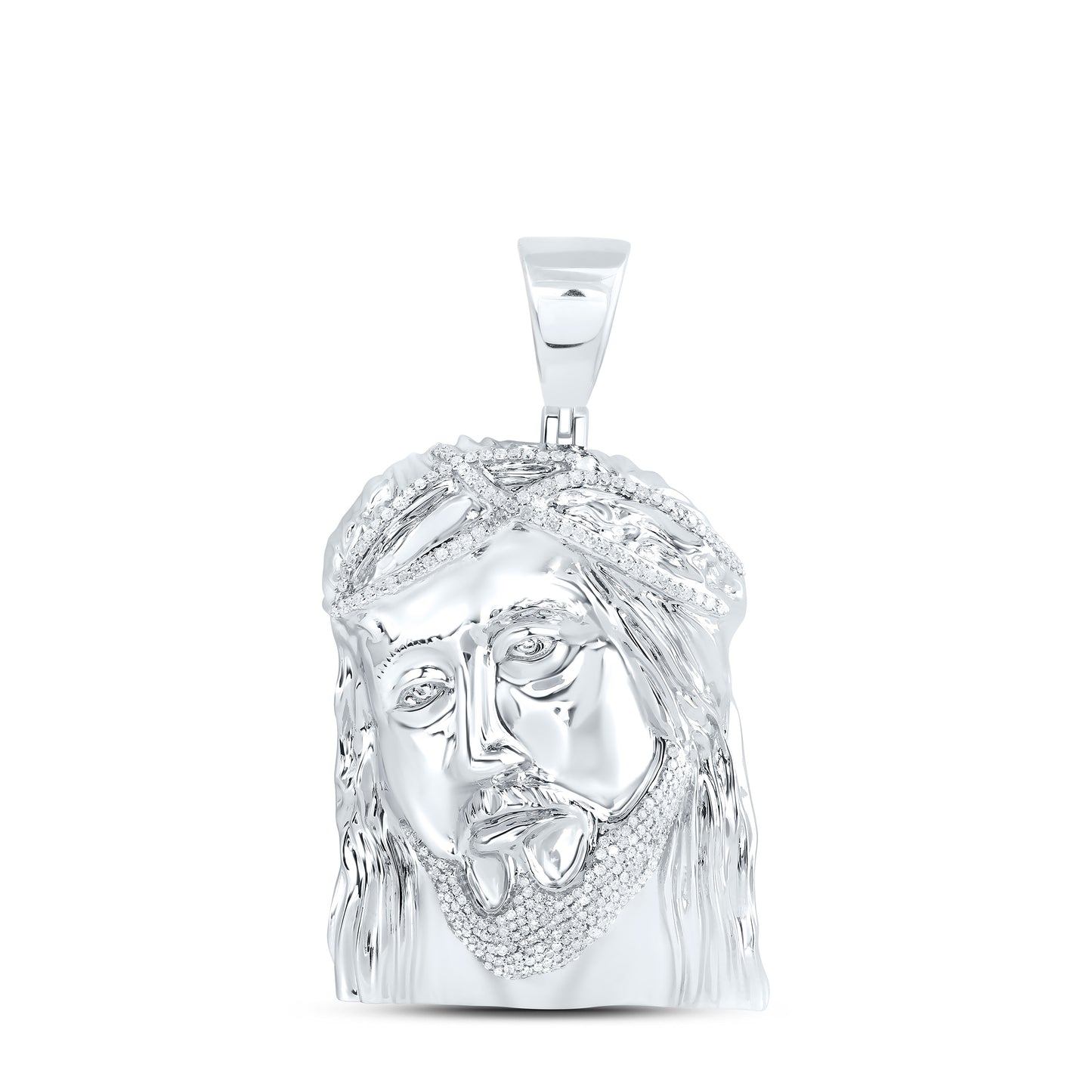 Sterling Silver Yellow-Tone or White-Tone 1 1/3 Ctw Natural Diamond Jesus Mens Charm